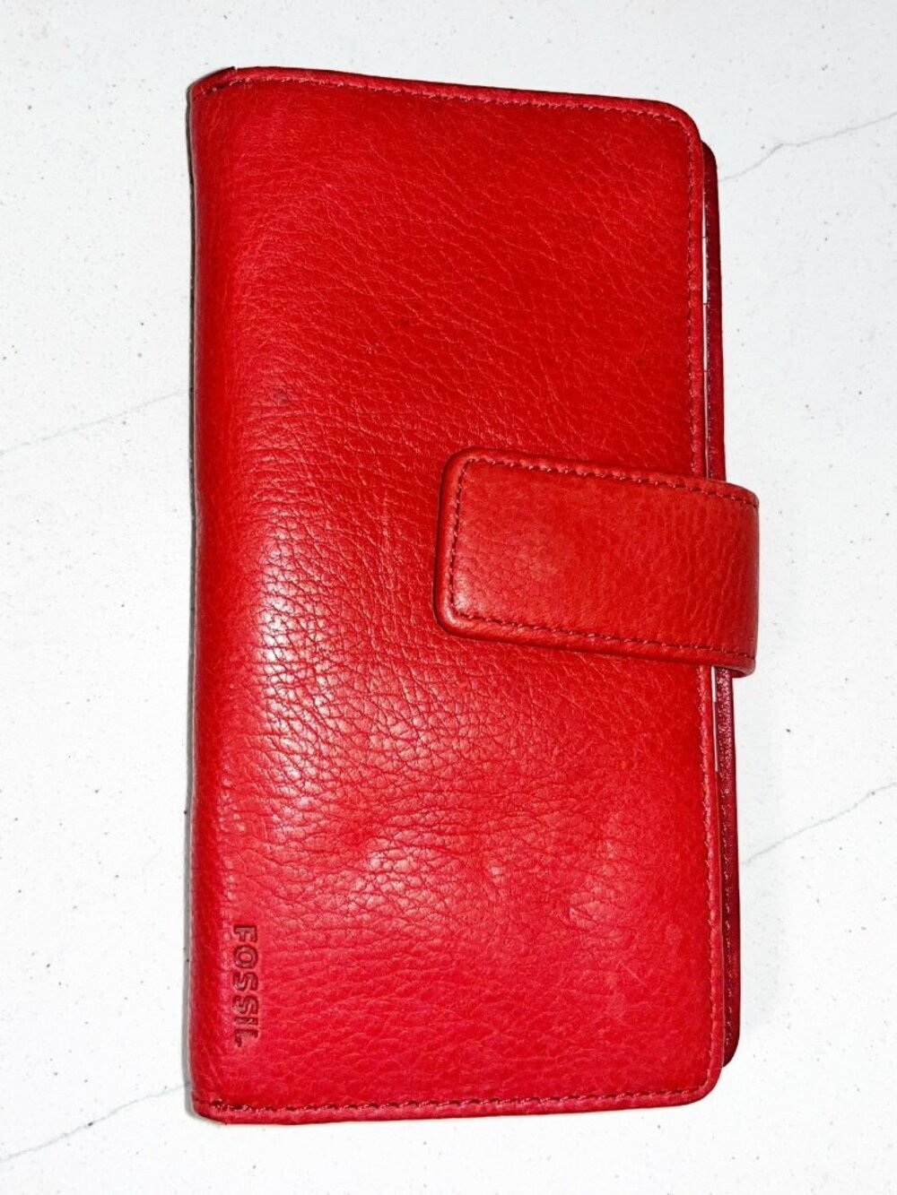 FOSSIL Tab Red Leather Wallet Checkbook Address Book